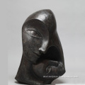 Antique abstract bronze lady head sculpture by artist for indoor decoration